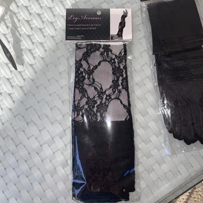 Guantes Leg Avenue elásticos de encaje hasta la ópera para mujer OS negros Foto 1 de 3