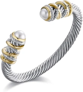 Gedrehtes Kabelarmband mit zusammengesetzten Muschelperlen 6 Zoll antike Manschettenarmbänder für - Bild 1 von 7