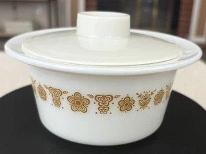 Pyrex BUTTERFLY GOLD Butter Bowl Tub w/White Plastic Lid - Picture 1 of 8