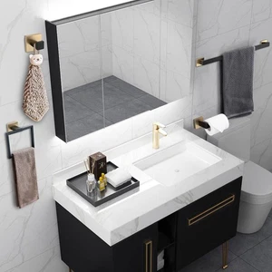 5 pcs Bathroom Hardware Accessories Set Towel Bar Set Black Gold& - Picture 1 of 8