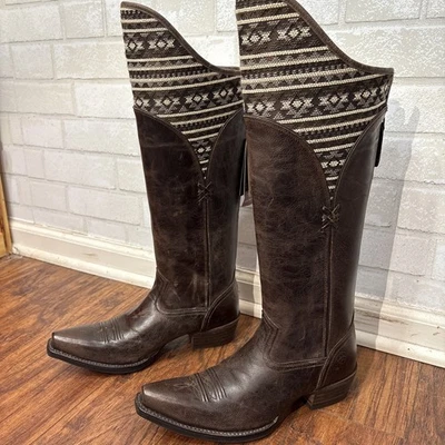 NWT Ariat Caldera Western Brown Leather Boots Womens 8 Aztec Kneehigh Tribal - Image 1 of 4