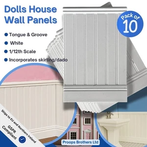Proops Dolls House Wall Panels, White, Tongue&Groove,1/12th Scale. A1002 - Picture 1 of 6