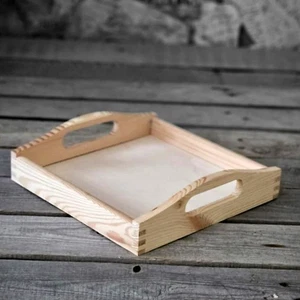 Bandeja de madera vintage 24x24x6 cm bandeja natural bandeja decorativa hecha a mano - Imagen 1 de 1
