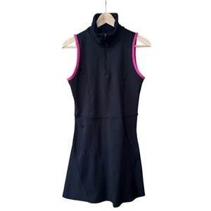 Sincerely Jules Active Black Tennis Dress Hot Pink Trim High Zip Neck Large - Picture 1 of 4