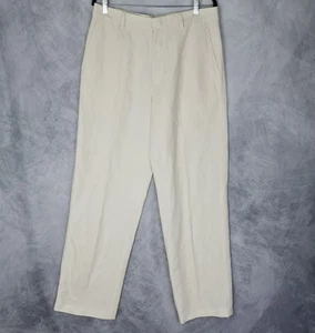 J Crew Pants Mens 33x32 Ivory Cream Linen Blend Relaxed Fit Straight Flat Front - Picture 1 of 23