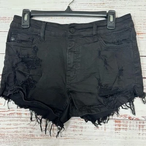 KanCan shirts cut off raw hem black ripped distressed size 11 denim shorts - Picture 1 of 5