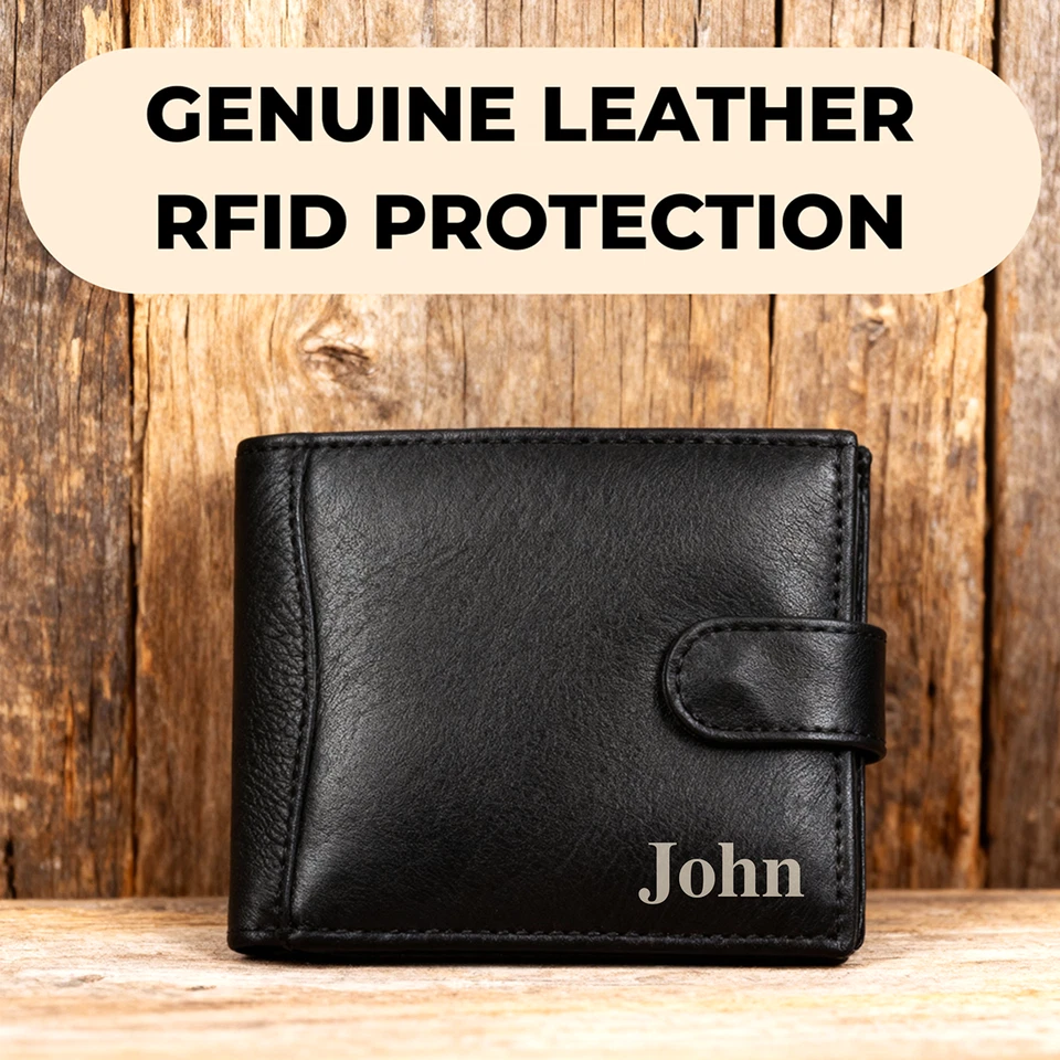 CREATIVE GIFTS UK Mens Personalised RFID Blocking Genuine Soft Leather Wallet Men Black Purse Gift