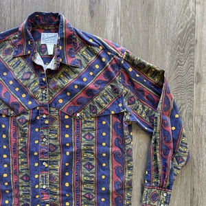 Vintage Tru-West ROCKMOUNT Ranch Wear Shirt Mens Size Large Aztec Native Pattern - Picture 1 of 11