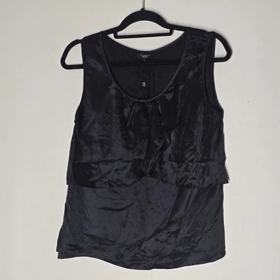 NWT Talbots Tank Top 100% Silk Black Ruffled Layered Scoop Neck Size 8 - Image 1 of 4