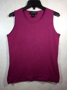August Silk Knit Top Women S Magenta Silk Blend Round Neck Sleeveless - Picture 1 of 11