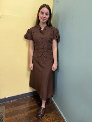 Vintage 40s Doris Dodson Brown Taffeta Jacket & Skirt Set - Image 1 of 4