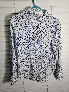 ANTHROPOLOGIE Cloth&Stone Long Sleeve White Blouse w/Blue Pattern Extra Large XL - Picture 1 of 9