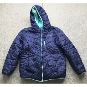 Eddie Bauer Sherpa Quilted Reversible Jacket Hoodie Boys Youth M Blue - Picture 1 of 13
