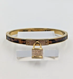 Michael Kors Gold Tone Turtle Shell Pave Crystal Padlock Bangle Bracelet - Picture 1 of 15