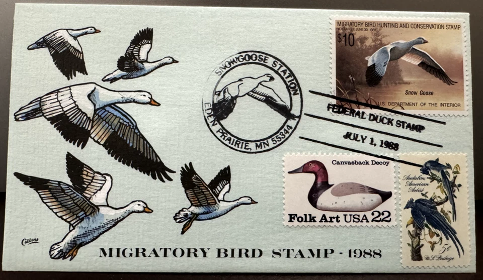 US, #RW55 First Day Cover Duck Stamp,  Collins Hand painted Color cachet Perfect - Image 1 of 1