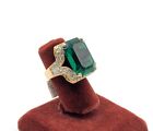 Vtg Sz 5 Lg Ring Rhinestones 18KGE Statement Fashion Jewelry Emerald Green