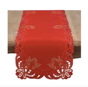 SARO LIFESTYLE RED EMBROIDERED ANGEL CHERUB CHRISTMAS TABLE RUNNER 72" x 16" NEW - Picture 1 of 4