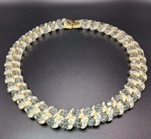 VTG Collar Necklace Double Row Glass Beads Rhinestone Stations Beautiful Heavy - Picture 1 of 20