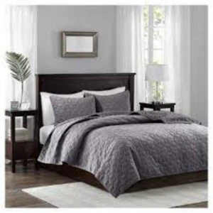 MADISON PARK FULL QUEEN CCOVERLET SET GREY COLOR NIP - Picture 1 of 2