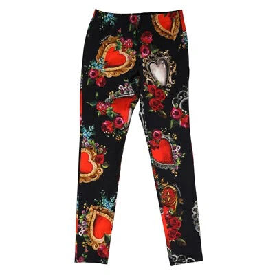 DOLCE & GABBANA Kids Pants Black Floral Heart Print Trousers s. Tag 12 240usd - Image 1 of 4