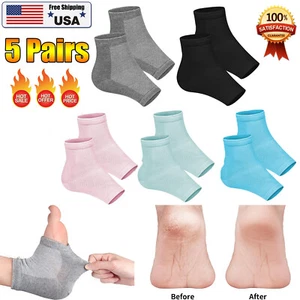 5Pairs Silicone Moisturizing Gel Heel Socks Cracked Dry Foot Skin Care Men Women - Picture 1 of 20