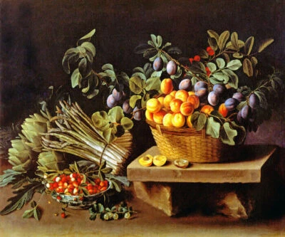STILL LIFE FRUITS AND VEGETABLES 1637 FRENCH PAINTING BY LOUISE MOILLON REPRO - Image 1 of 3
