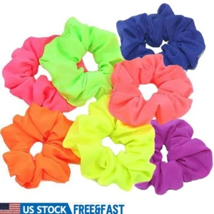 7PCS Neon Color Hair Scrunchies Soft Cotton Elastic Ties Women Girls Ponytail US - Picture 1 of 10