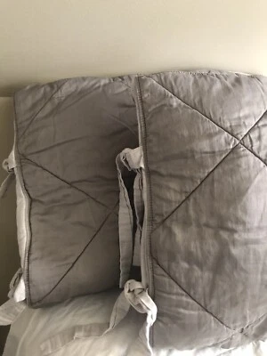 2 fundas de almohada de lino POTTERY BARN acolchadas patrón de diamante reversibles tostado oliva Foto 1 de 4