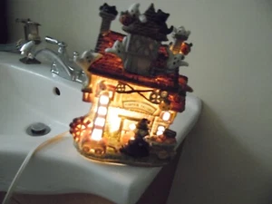 Vintage Hand Painted Porcelain Lighted Haunted House Pumpkin Factory, in box - Picture 1 of 9