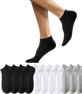 3 6 12 Pairs Seamless Ankle Trainer Socks Black White Sports Liner Cotton pack - Picture 1 of 14