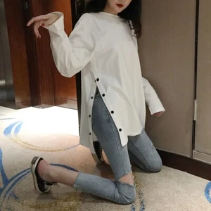 Spring Fall Women Shirt Split Harajuku Tops Oversize Blouse Student Casual - Picture 1 of 11