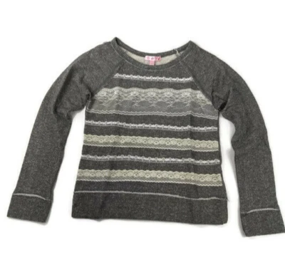 Sugar Tart Girls Large (10/12) Lace Front Gray Lightweight Sweatshirt Top LS - Image 1 of 3