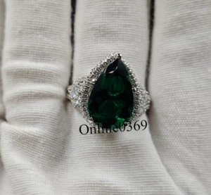 Synthetic Green & White Cubic Zirconia Women's Stylish Wedding Ring 925 Silver - Picture 1 of 6