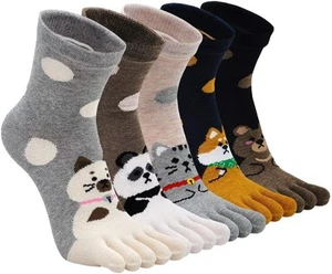 ZAKASA Womens Toe Socks Funny Cat Dog Print Cotton Five 6-9, Multicolor 5 - Picture 1 of 7