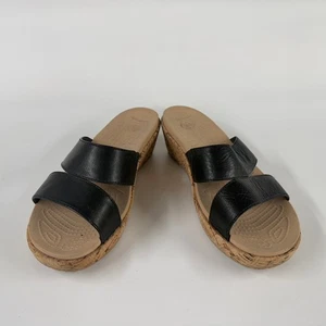 Crocs Women’s Black Wedge Sandals Size 7 Slip-On Cork Platform Comfort - Picture 1 of 7