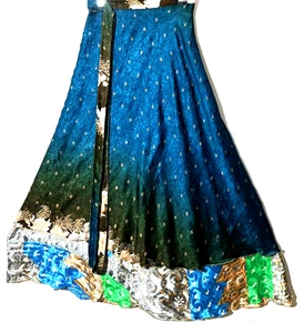 Increíble-arte Vintage Seda Sari Magic Wrap Falda Reversible Doble Capa Falda, - Imagen 1 de 6
