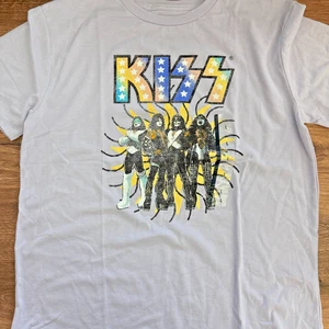 NWT KISS Band Kids Graphic T-Shirt Purple Size Large Lavender Rock and Roll New - Picture 1 of 5