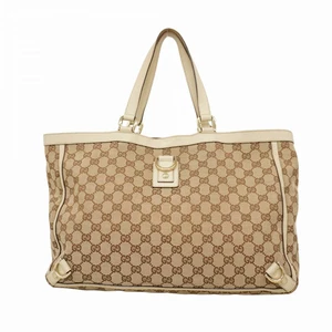 Gucci Gg Canvas Tote Bag Beige White Champagne Gold Vintage Authentic - Picture 1 of 13