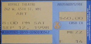 Art Musical Play Show Ticket Stub Royale Theatre New York Broadway NYC 9.12.1998 - Bild 1 von 2