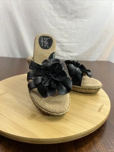 BOC Born Concept Floral Wedges Womens Size 8 M Black satin leather - Picture 1 of 6