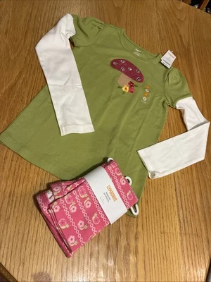 Gymboree Snail Leggins & layered Green Shirt Girl Size 10 Mushroom Floral+NWT - Image 1 of 4