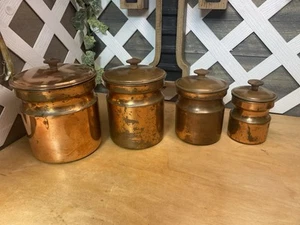 Set Of 4 Nesting Copper Canister with Copper Lids Made in Portugal - Picture 1 of 4