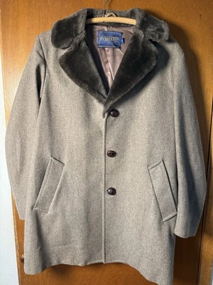 Abrigo Chaqueta Pendleton Vintage Años 90 Lana Virgen Tweed Talla 42 Cuello Imitación Piel Bonito Foto 1 de 4