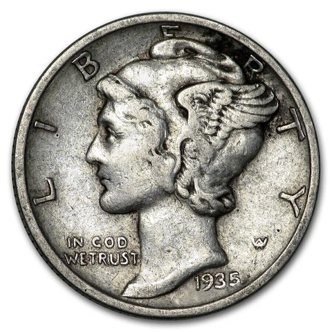 1935 S Mercury Silver Dime XF 90% Silver 10c Extremely Fine Cover
