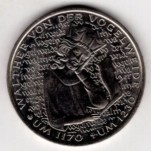 1980 GERMANY 5 MARK VOGELWEIDE WORLD COIN NICE! - Picture 1 of 2