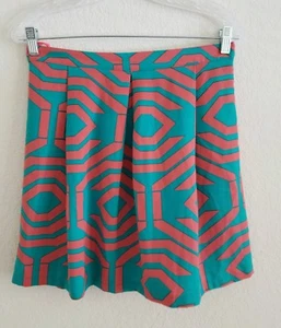 Falda de Francesca talla M salmón estampado verde pliegues expuestos cremallera longitud completa - Imagen 1 de 4