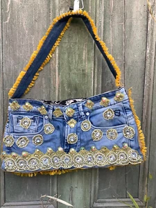 Shoulder bag, Gorgeous, Embellished, Up-cycled, Handmade, Denim, Bag - Picture 1 of 5