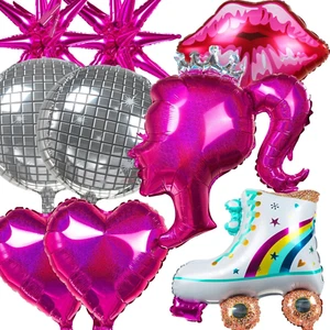 9Pcs Hot Pink Princess Doll Theme Party Balloons - Girls Birthday and Bacheloret - Picture 1 of 12