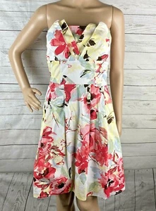 Maurices Strapless Dress Women's Size 1/2 XS Yellow Pink Floral Pleated Summer - Picture 1 of 12