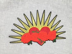 Embroidery Red heart gold sun ray iron-on patch, love red roes fashion patch - Picture 1 of 2